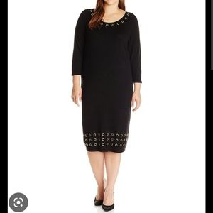 Calvin Klein Black Knit Dress with Gold Grommet Detail - Size Small